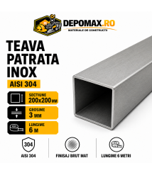 Teava patrata inox AISI 304, 200 x 200 x 3 mm, 6 metri